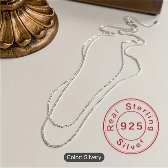 1. New 925 Sterling Silver Double Layer Chain/ 16in length - Picture 4 of 4